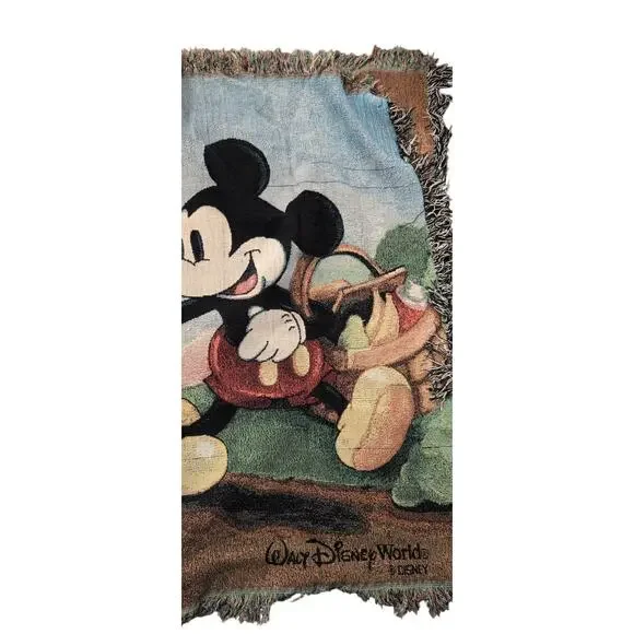 Disney World Mickey & Minnie Picnic Tapestry Throw Blanket 60x50 Vintage - Picture 9 of 10